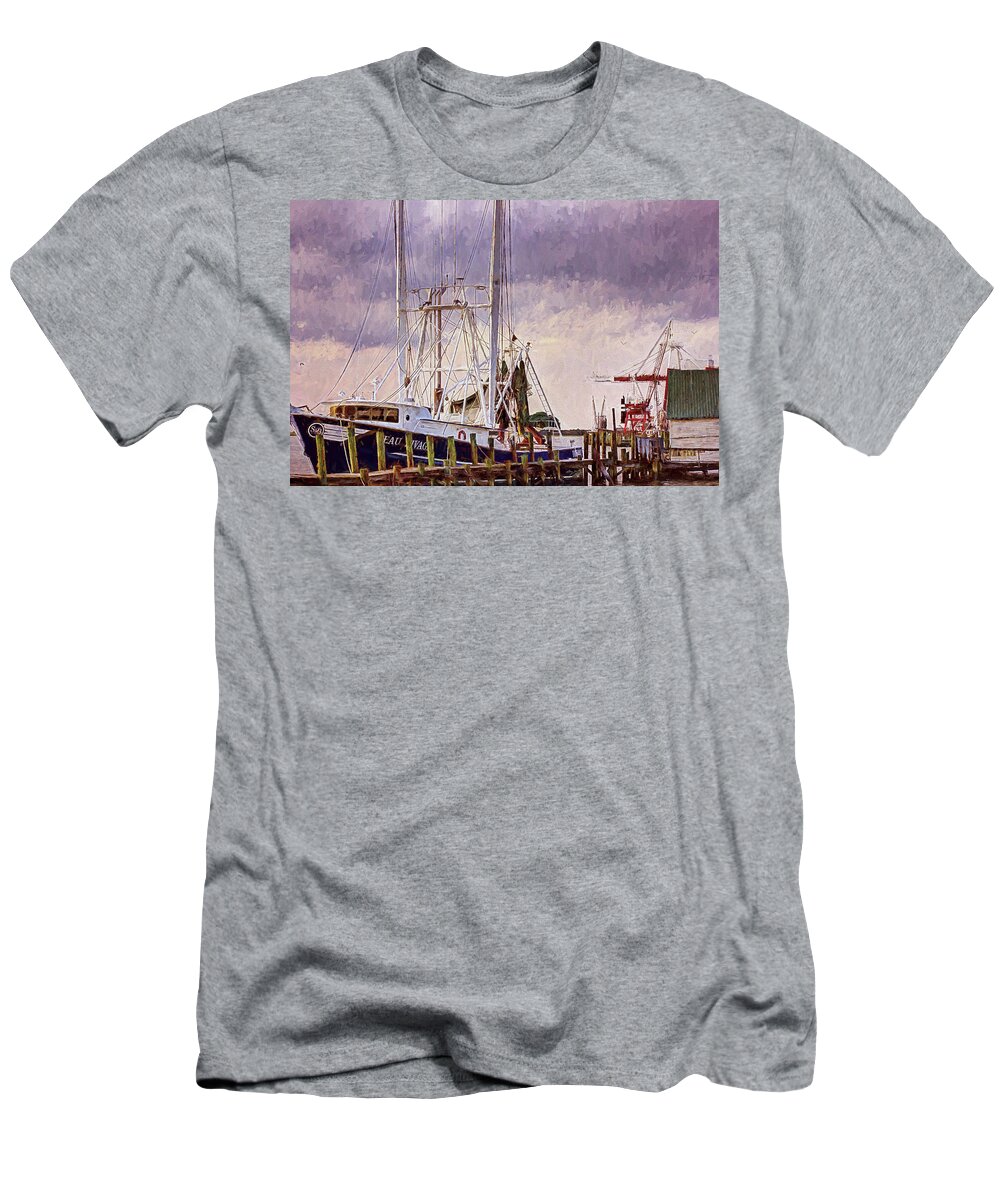Wharf T-Shirt featuring the digital art Amelia Island Wharf by Barry Jones