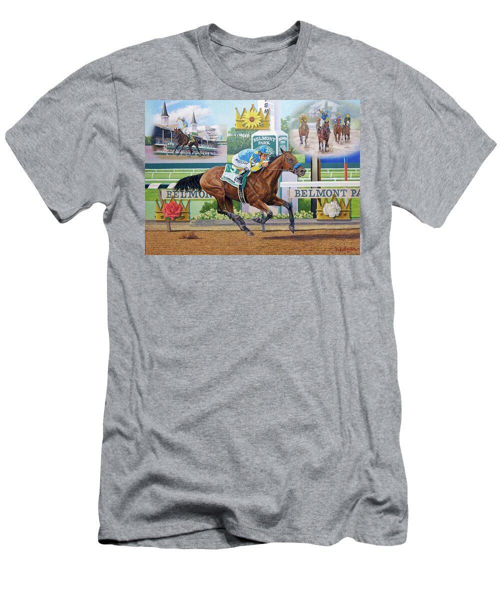 Horse T-Shirt featuring the painting American Pharoah by Howard DUBOIS