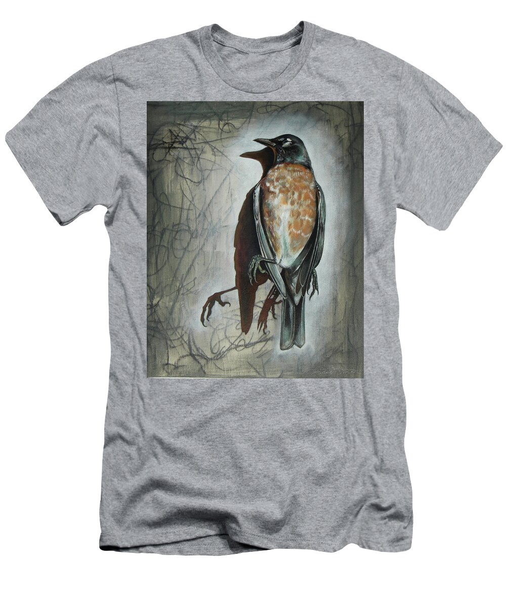 Robin T-Shirt featuring the mixed media American Robin by Sheri Howe