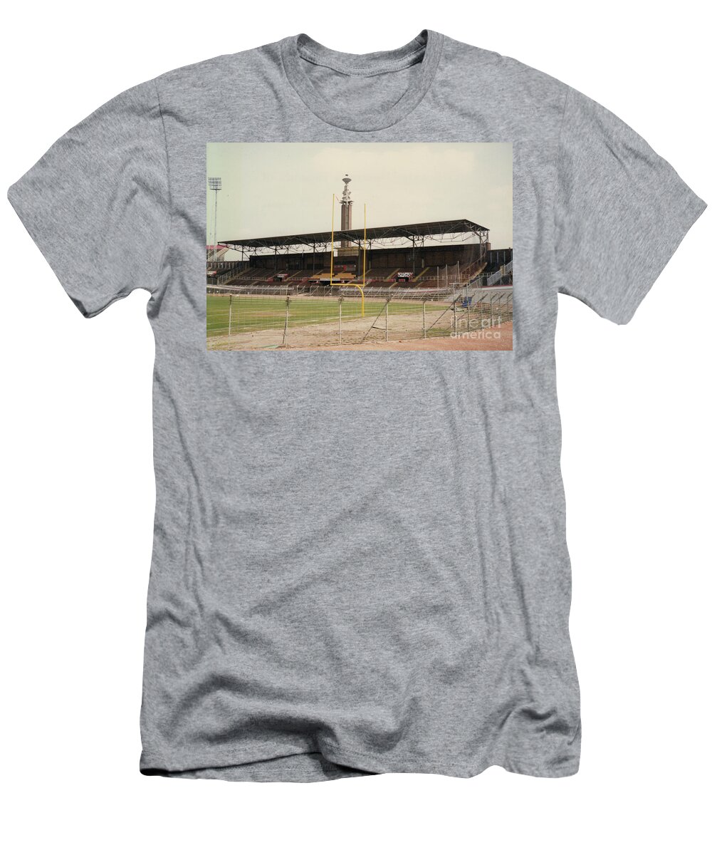 Ajax T-Shirt featuring the photograph Amsterdam Olympic Stadium - East Side Grandstand and Marathon Tower - April 1996 by Legendary Football Grounds