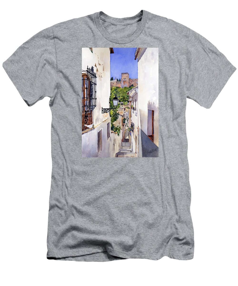 Albaicin T-Shirt featuring the painting An Alley in the Albaicin Granada by Margaret Merry