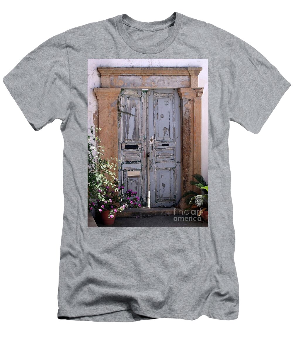 Door T-Shirt featuring the photograph Ancient Garden Doors in Greece by Sabrina L Ryan