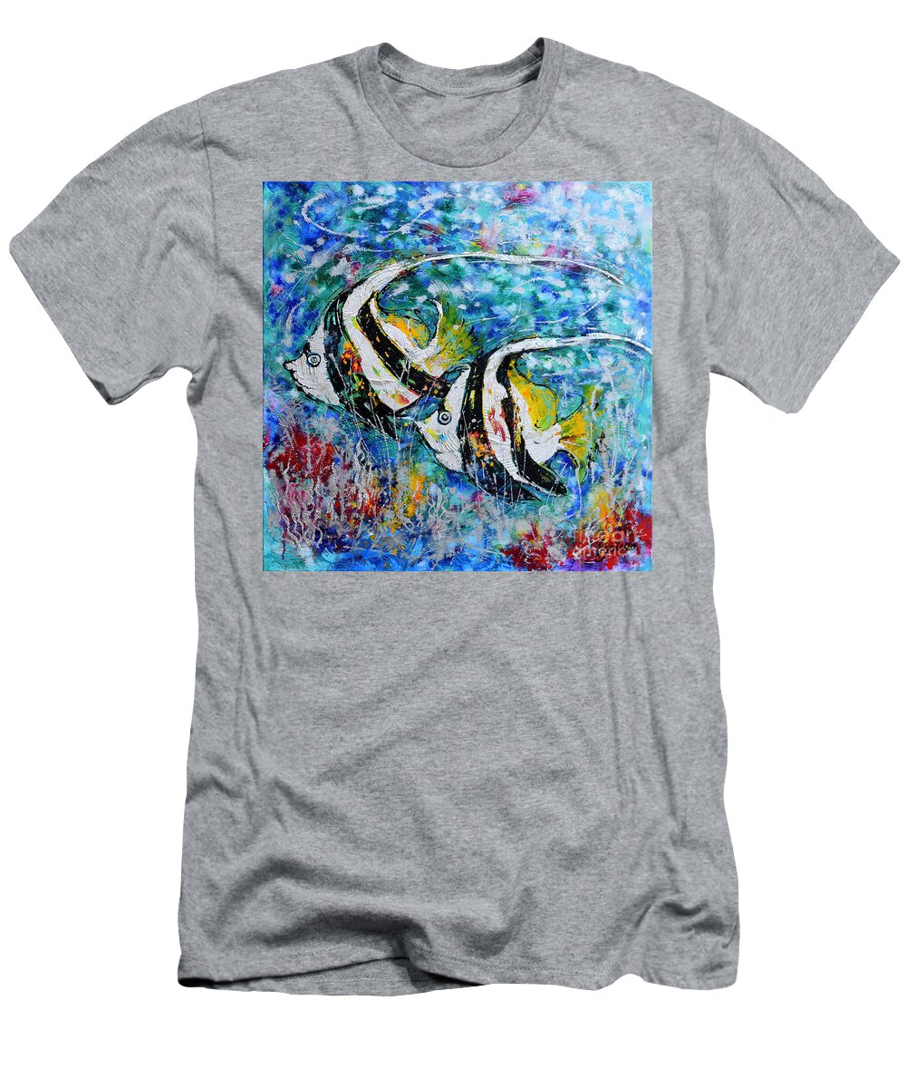 Angel Fish T-Shirt featuring the painting Angel Fish by Jyotika Shroff