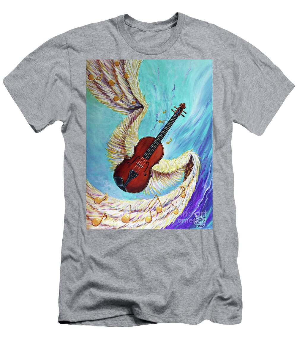 Violin T-Shirt featuring the painting Angel's Song by Nancy Cupp