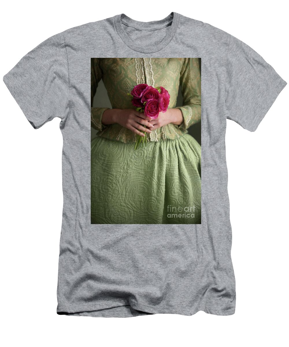 Georgian T-Shirt featuring the photograph Anonymous Historical Woman Holding A Posy Of Flowers by Lee Avison
