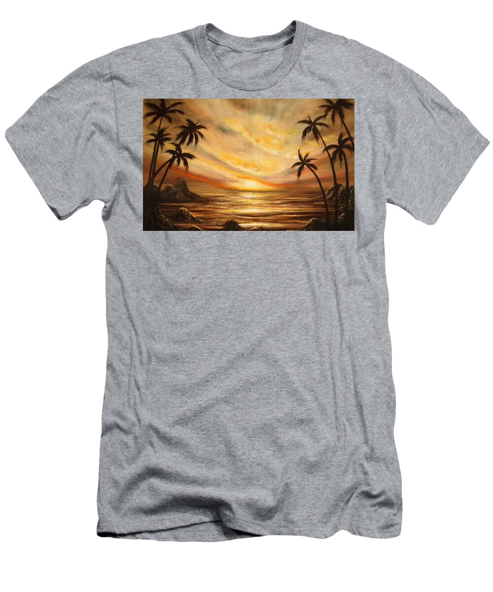 Sunsets T-Shirt featuring the painting Another Sunset in Paradise 77 by Gina De Gorna