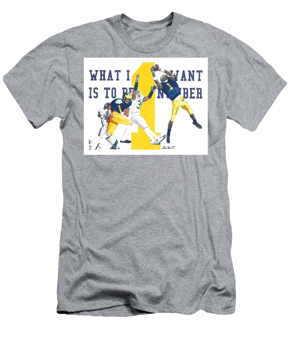 Michigan Wolverines T-Shirt featuring the drawing Anthony Carter and Braylon Edwards - #1 by Chris Brown