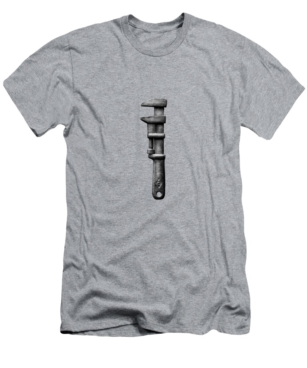 Antique T-Shirt featuring the photograph Antique Adjustable Wrench BW by YoPedro