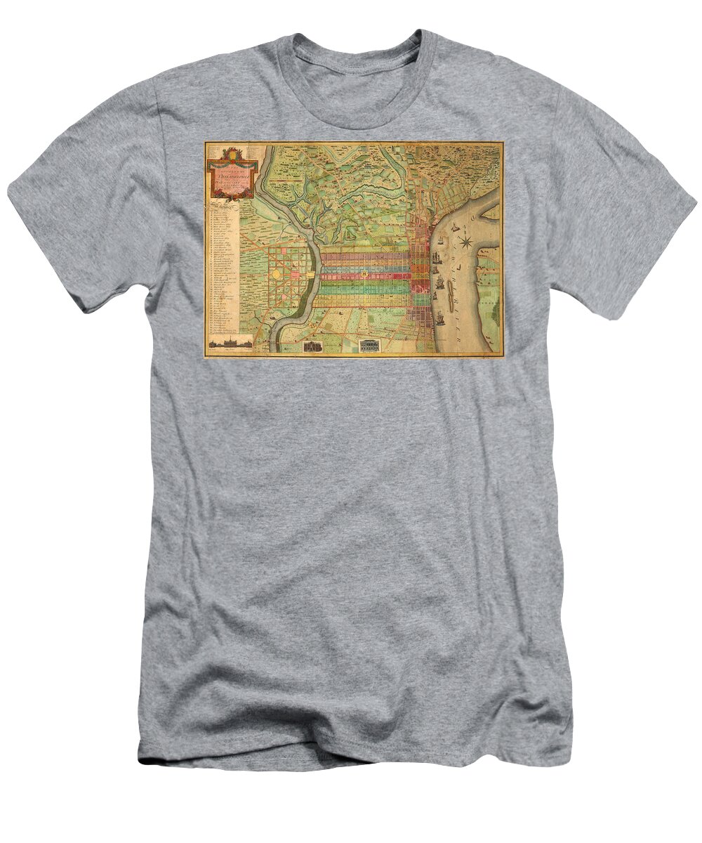 Antique Map Of Philadelphia T-Shirt featuring the drawing Antique Maps - Old Cartographic maps - Antique Map of Philadelphia, Pennsylvania, 1802 by Studio Grafiikka