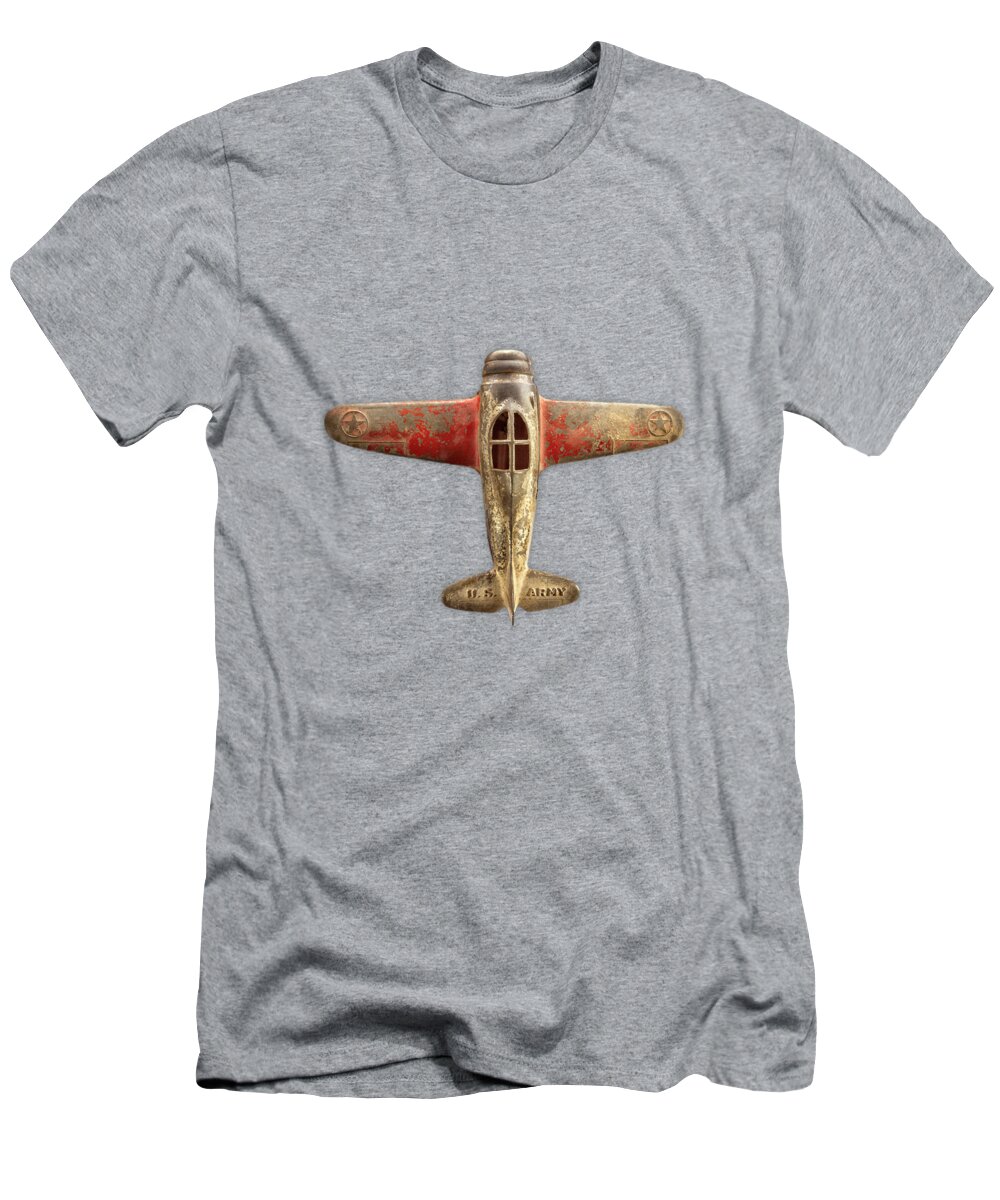 Antique Toy T-Shirt featuring the photograph Antique Toy Airplane Floating On White by YoPedro