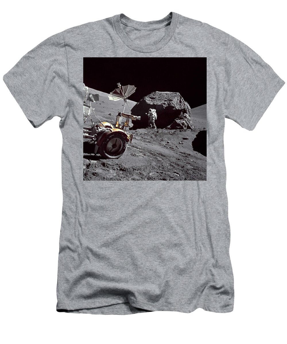 Space T-Shirt featuring the painting Apollo17 Lunar Boulder by Celestial Images