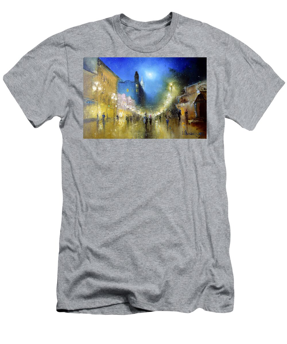 Russian Artists New Wave T-Shirt featuring the painting Arbat Night Lights by Igor Medvedev