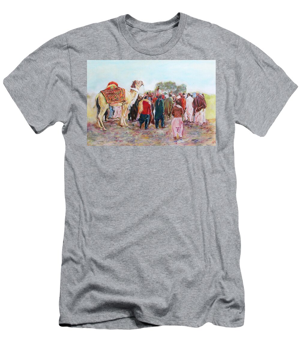Festival T-Shirt featuring the painting Around the music party by Khalid Saeed