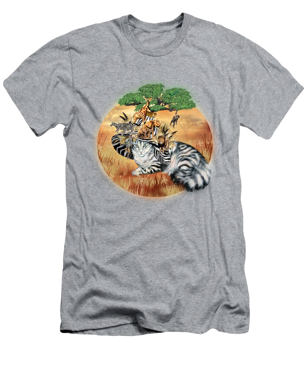 Cat Art T-Shirt featuring the mixed media Cat In The Safari Hat by Carol Cavalaris