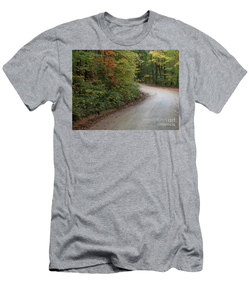 Road T-Shirt featuring the photograph As The Road Turns by Aet By G-Sheeff