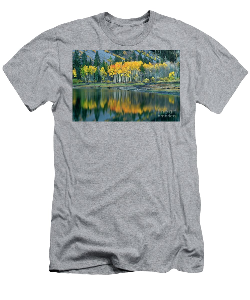 Dave Welling T-Shirt featuring the photograph Aspens In Fall Color Along Lundy Lake Eastern Sierras California by Dave Welling