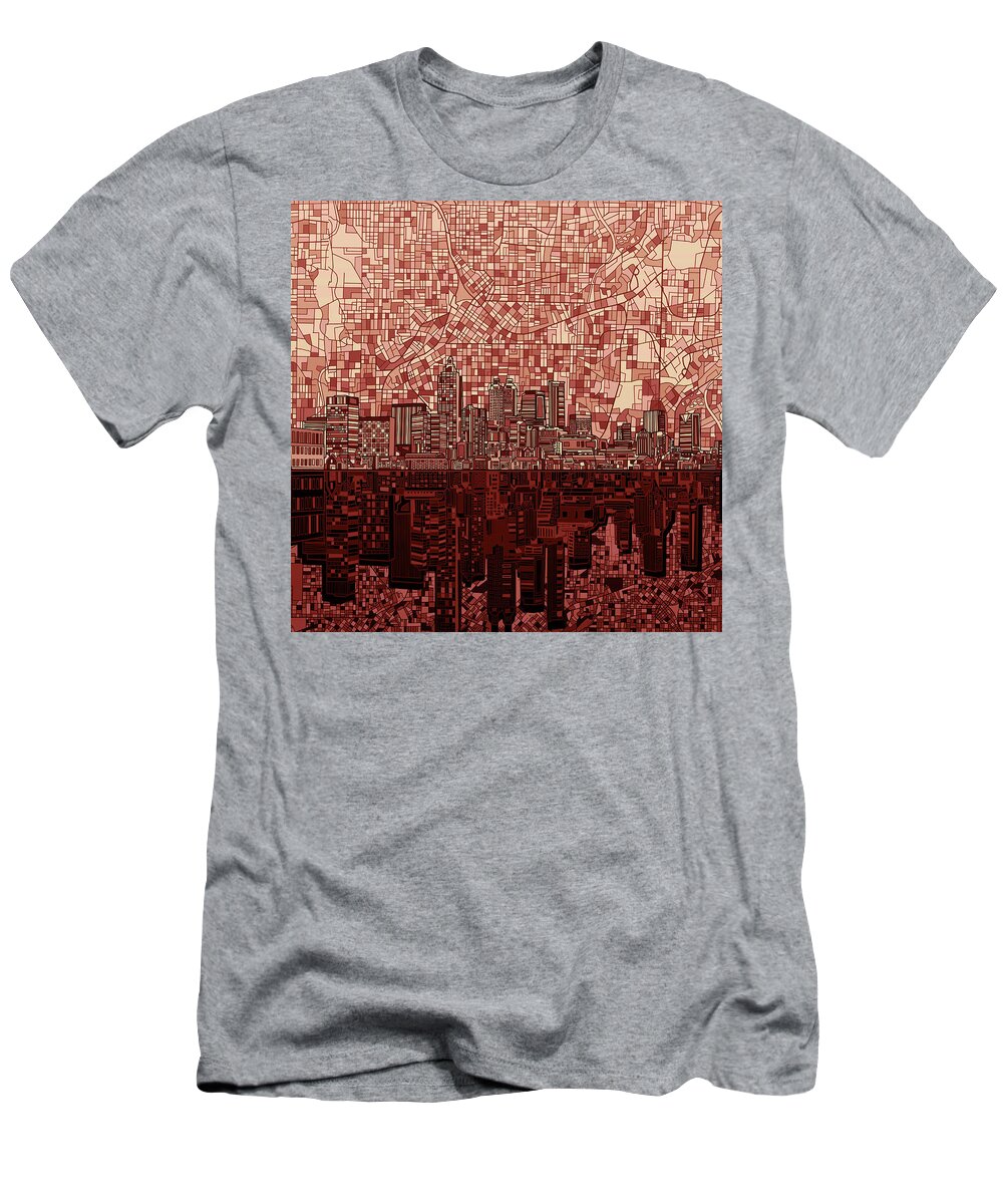 Atlanta T-Shirt featuring the digital art Atlanta Skyline Abstract Deep Red by Bekim M