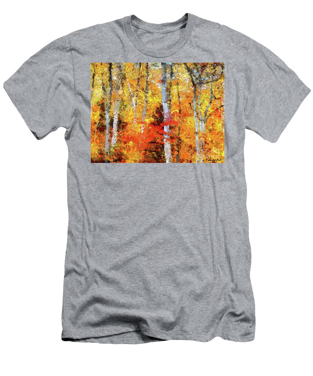 Abstract Art T-Shirt featuring the painting Autumn Birches by Dragica Micki Fortuna
