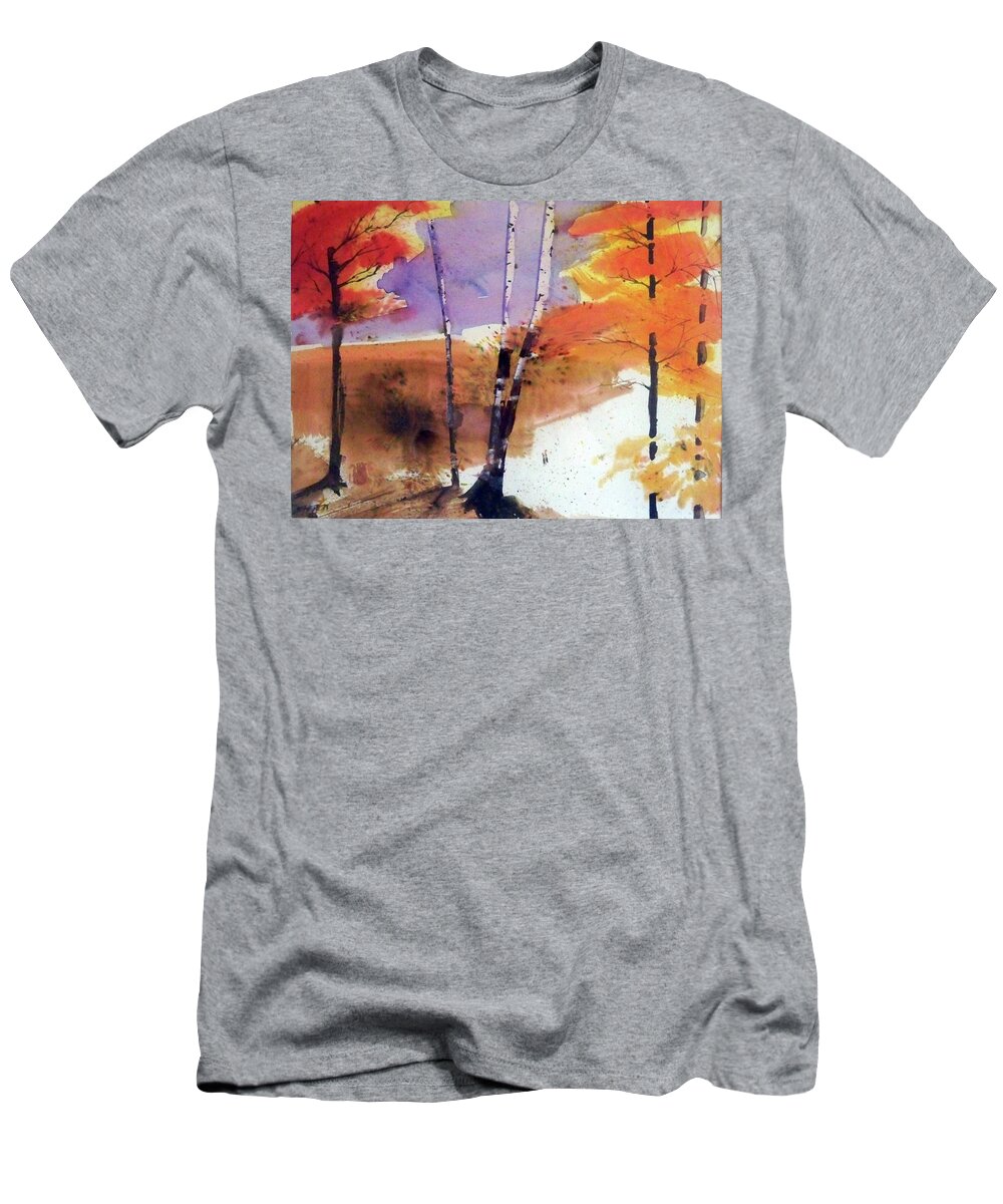 Outdoors Nature Water Travel Trees T-Shirt featuring the painting Autumn by Ed Heaton