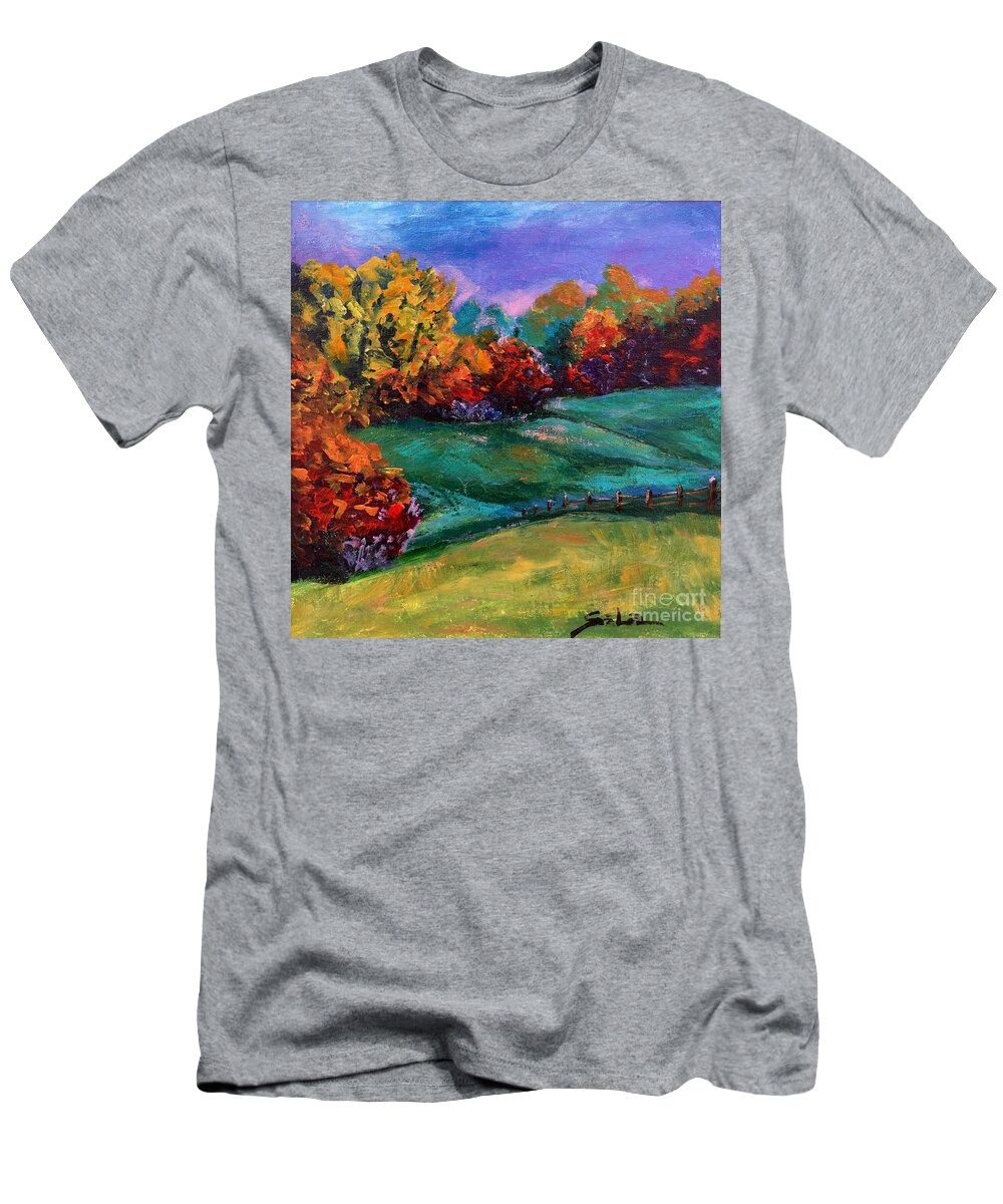 Abstract Landscape T-Shirt featuring the painting Autumn Meadow by Lidija Ivanek - SiLa