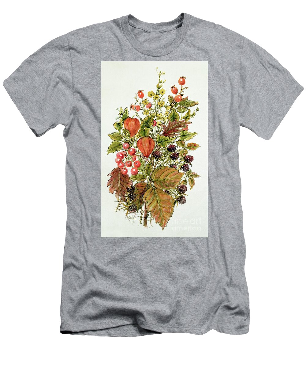 Hedgerow T-Shirt featuring the painting Autumn posy by Nell Hill