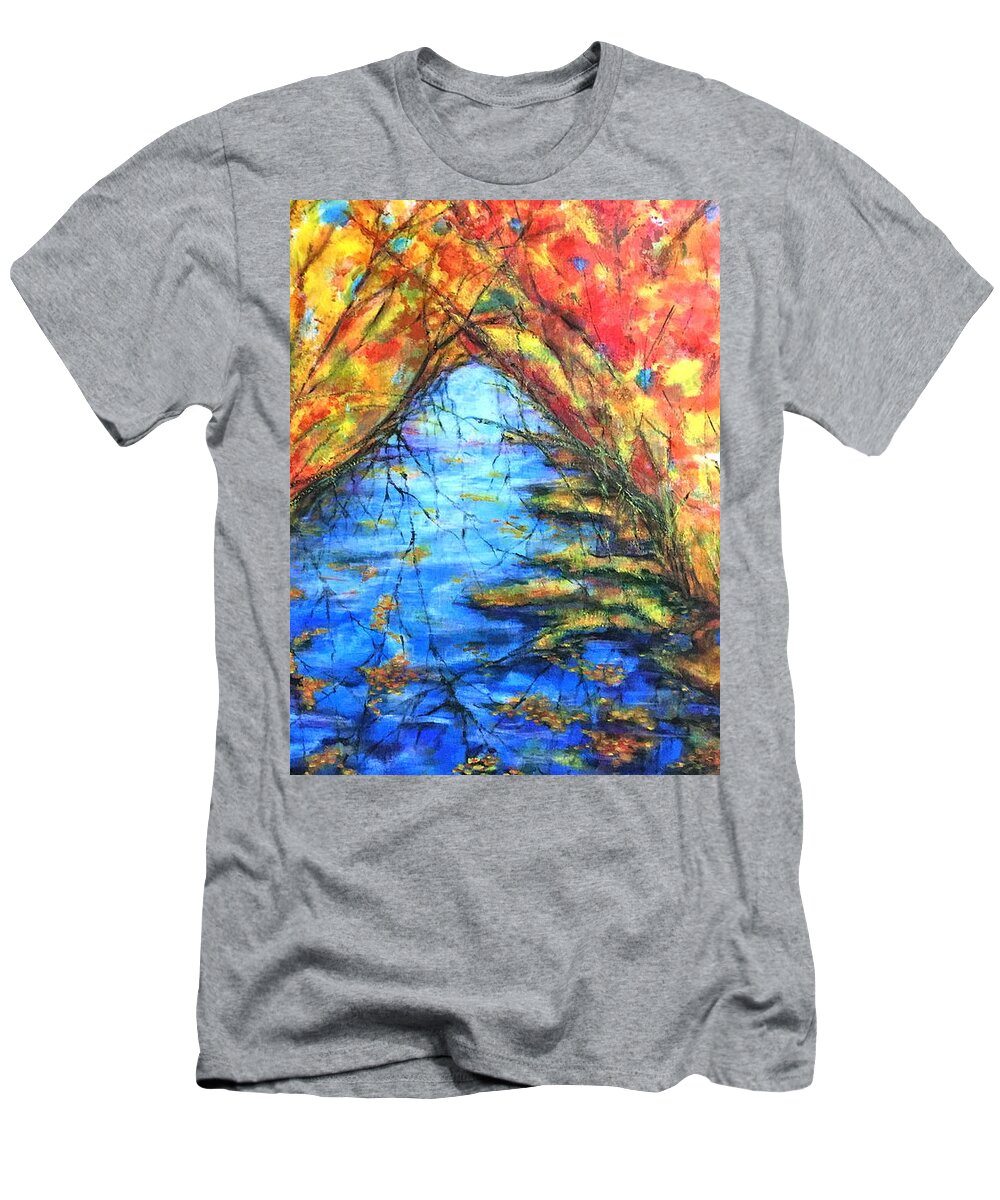 Autumn T-Shirt featuring the painting Autumn Reflections 2 by Rae Chichilnitsky