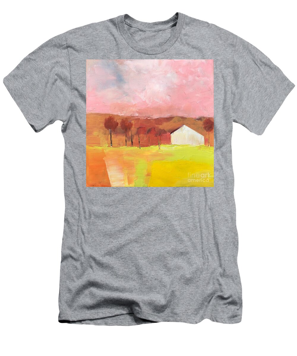 Farmhouse T-Shirt featuring the painting Autumn Stillness by Michelle Abrams