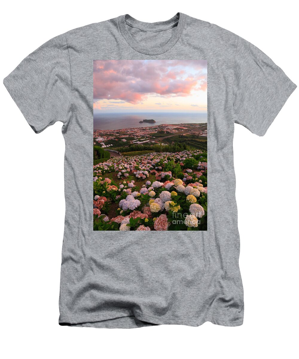 Landscape T-Shirt featuring the photograph Azorean town at sunset by Gaspar Avila