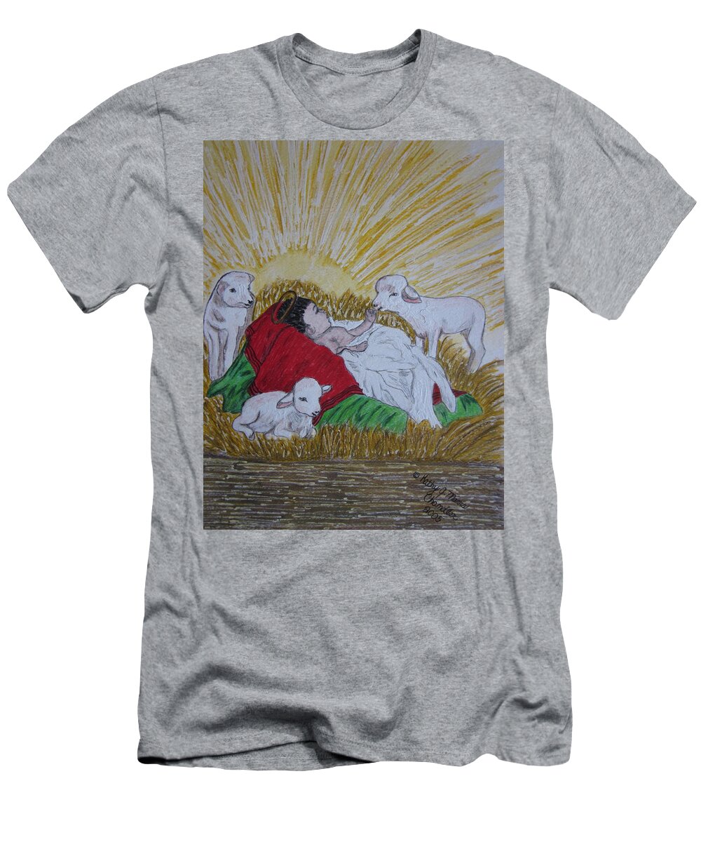 Saviour T-Shirt featuring the painting Baby Jesus at Birth by Kathy Marrs Chandler