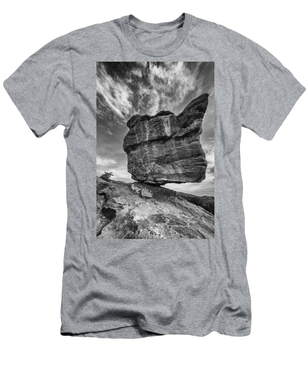 Sky T-Shirt featuring the photograph Balanced Rock Monochrome by Darren White