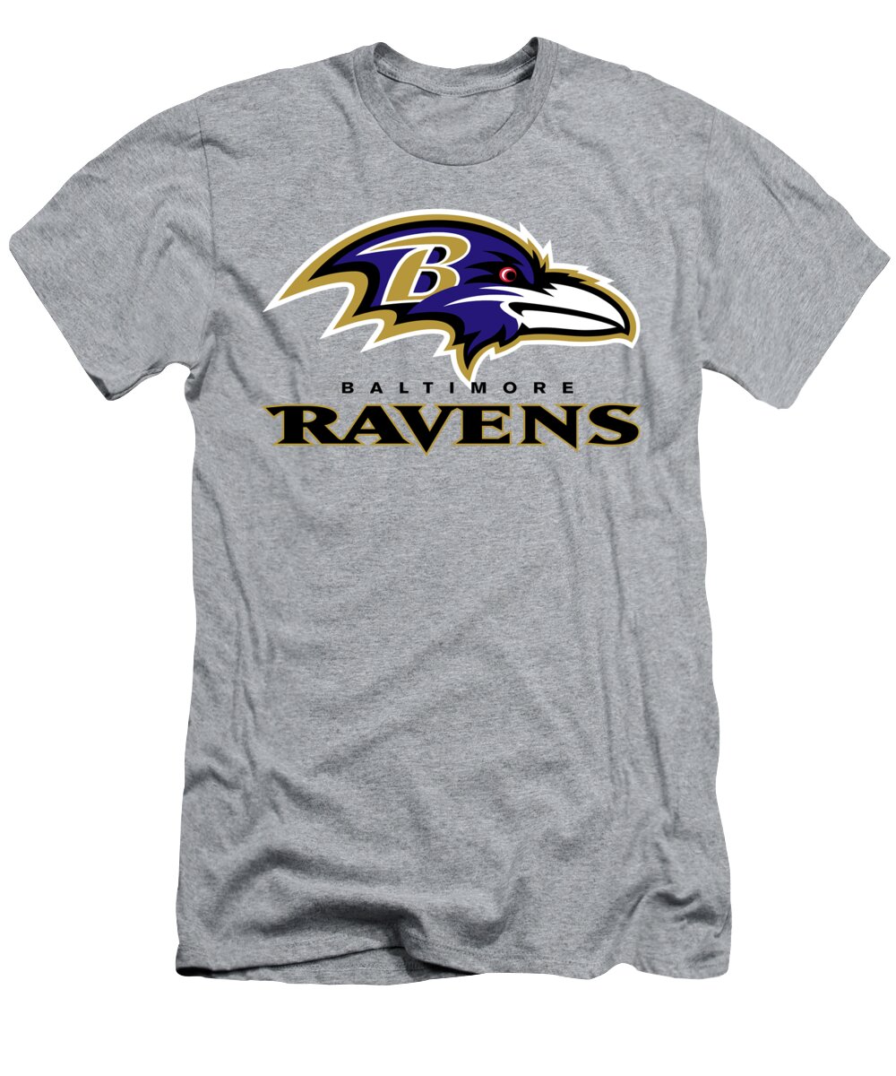 Baltimore T-Shirt featuring the mixed media Baltimore Ravens on an abraded steel texture by Movie Poster Prints