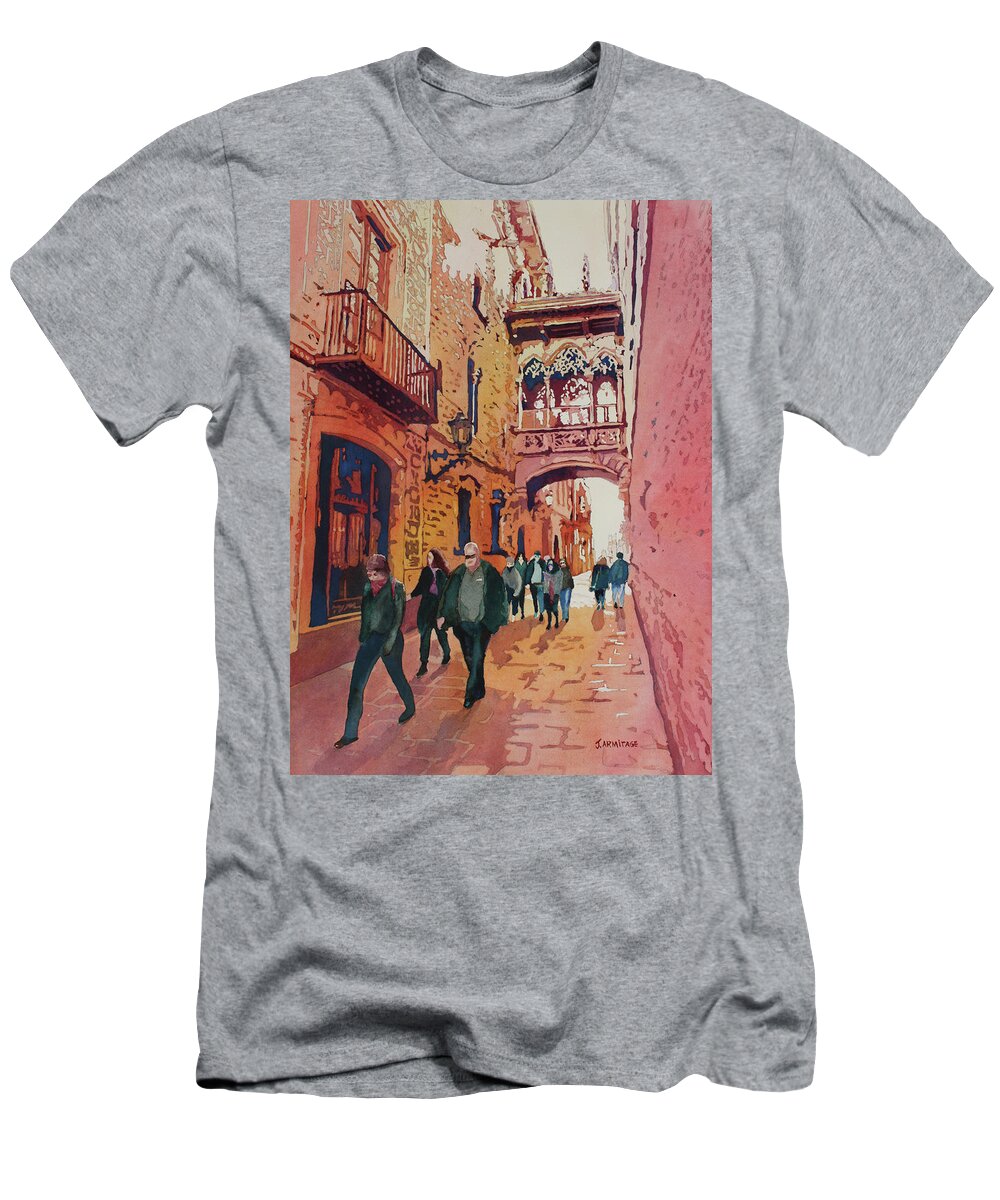 Barcelona T-Shirt featuring the painting Barcelona Gothic by Jenny Armitage