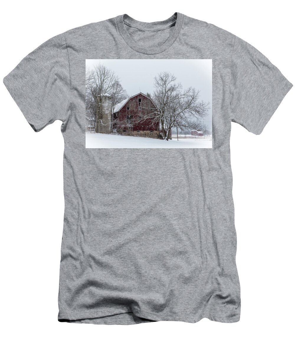 Barn T-Shirt featuring the photograph Barn after recent snow by Joe Holley