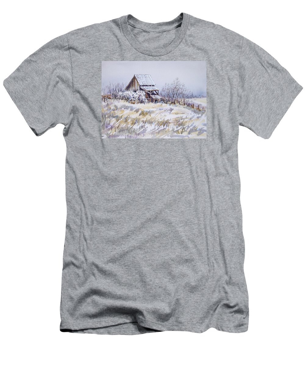 Barn T-Shirt featuring the painting Barn Windmill Road by Lynne Haines