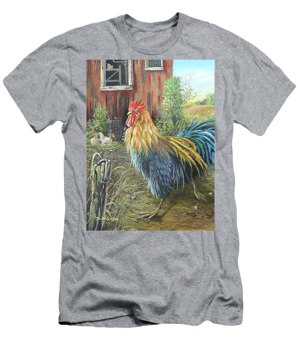 Barn T-Shirt featuring the painting Barnyard King by Anthony DiNicola