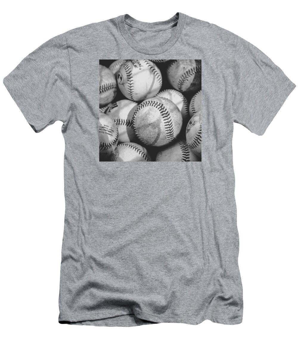 Practice Makes Perfect T-Shirt featuring the photograph Baseballs In Black And White #2 by Leah McPhail