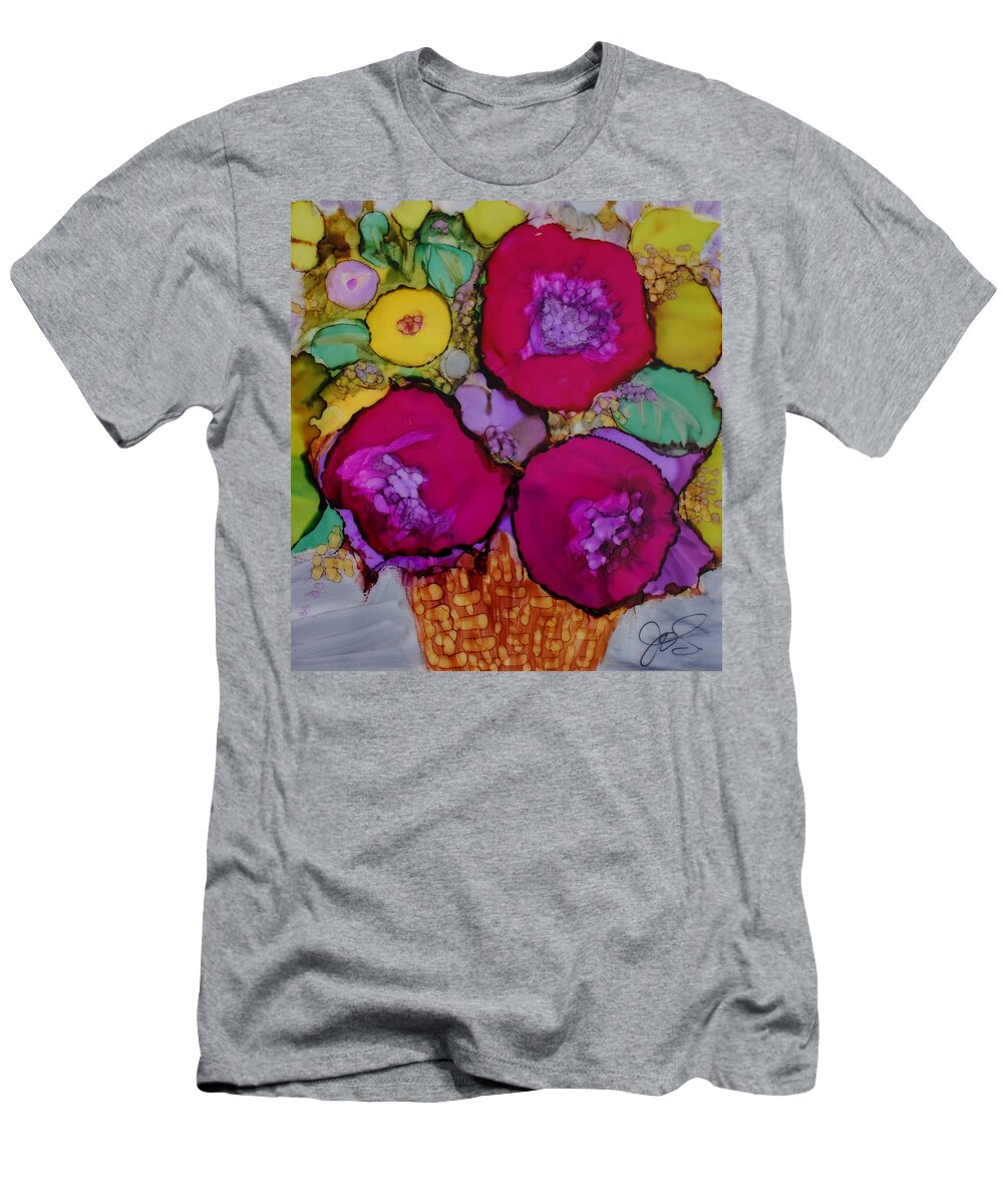 Floral T-Shirt featuring the painting Basket of Blooms by Jo Smoley