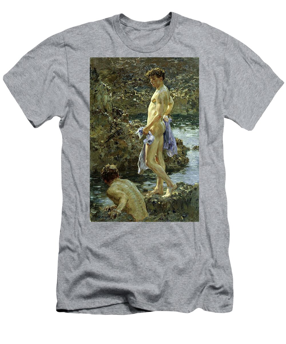 Bathing Group T-Shirt featuring the painting Bathing Group of 1914 by Henry Scott Tuke