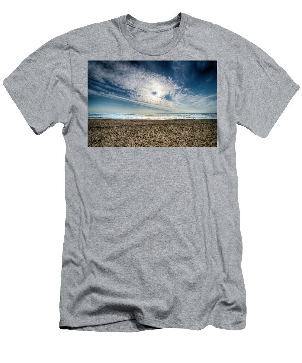 Passeggiatealevante T-Shirt featuring the photograph Beach Sand With Clouds - Spiagggia Di Sabbia Con Nuvole by Enrico Pelos