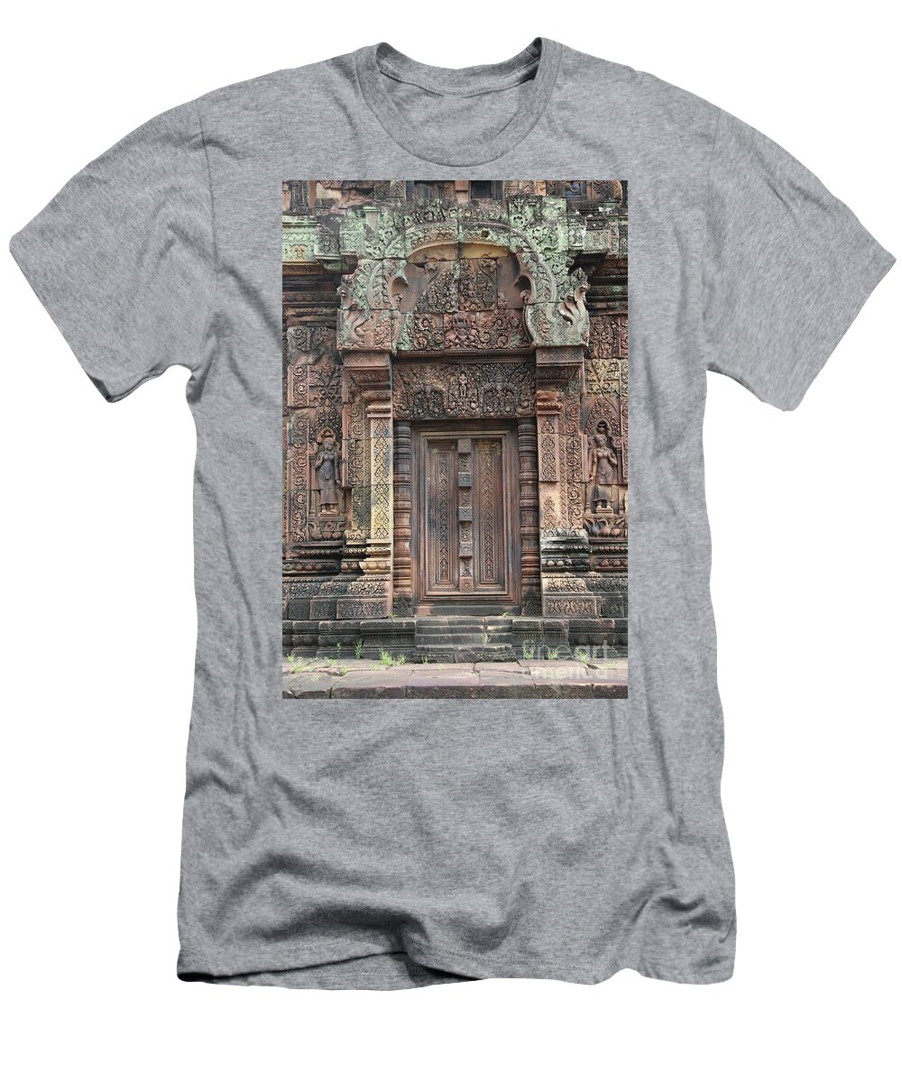 Ancient T-Shirt featuring the photograph Beautiful Door Entrance 10th Century Cambodia Architecture by Chuck Kuhn