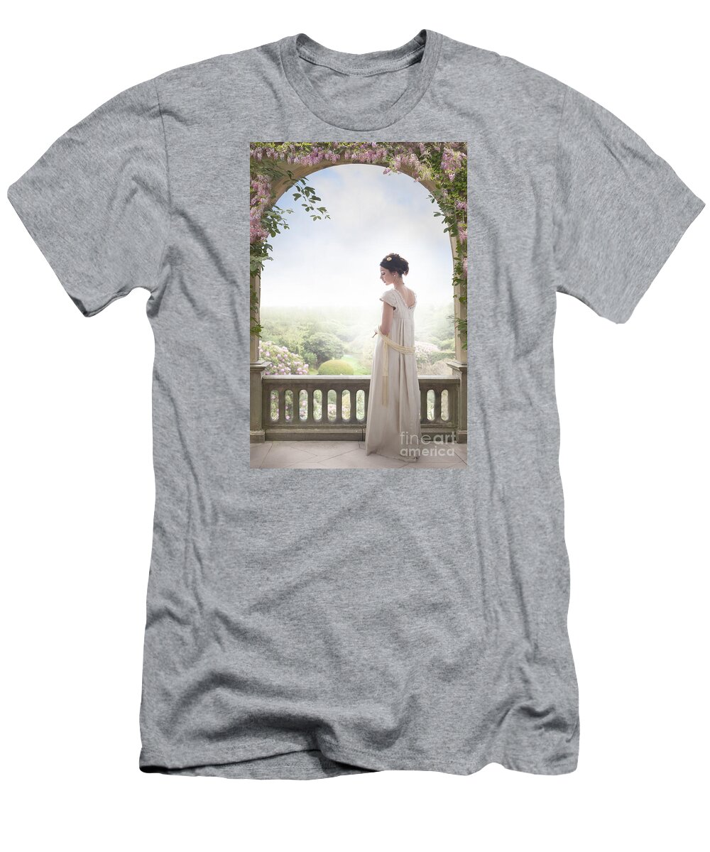 Regency T-Shirt featuring the photograph Beautiful Regency Woman Beneath A Wisteria Arch by Lee Avison