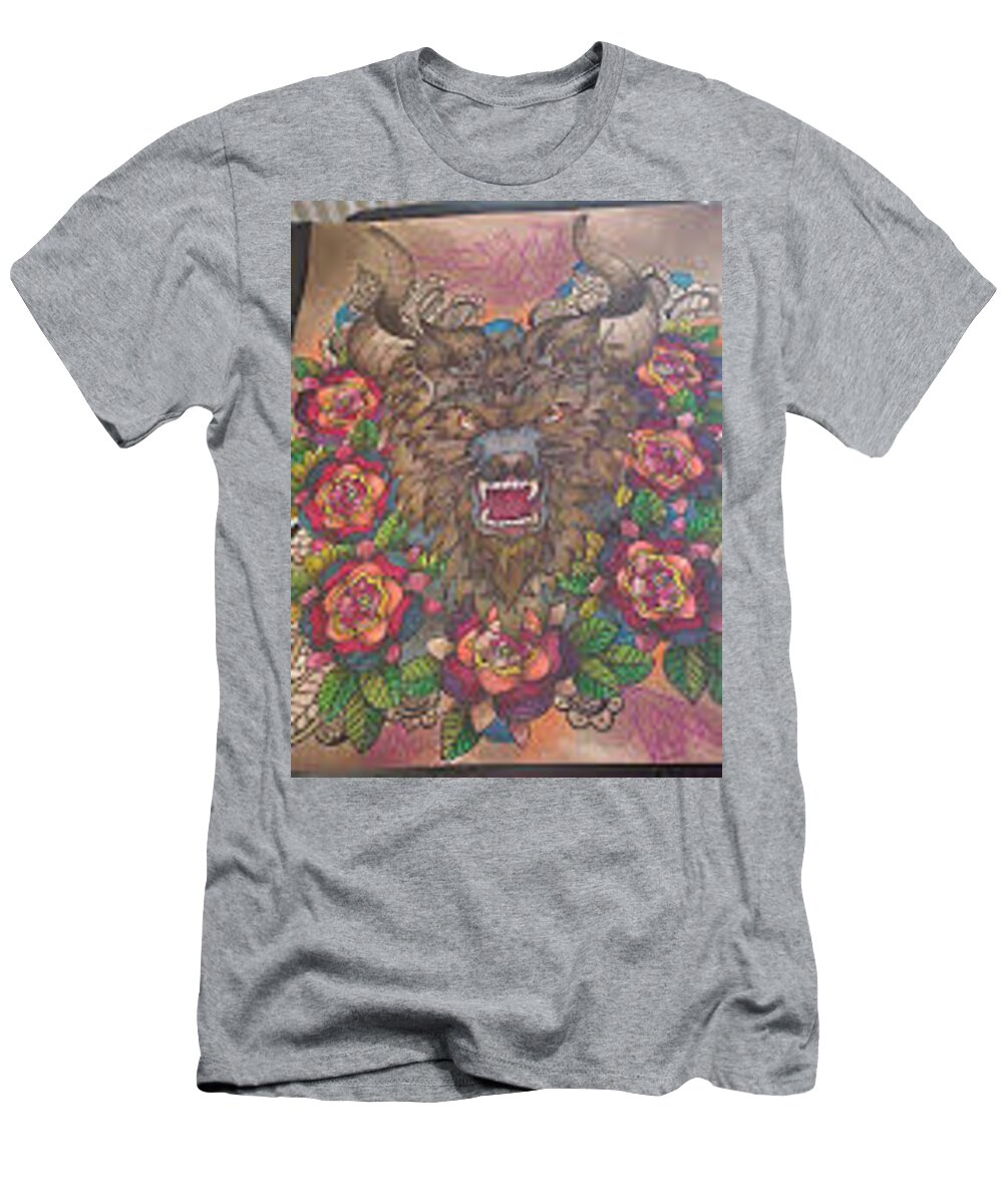 Watercolor T-Shirt featuring the mixed media Beauty Within the Beast by Paige Genaw
