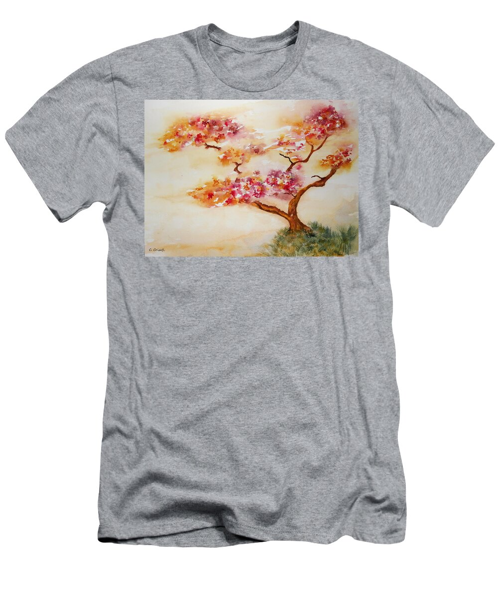 Watercolor T-Shirt featuring the painting Beckoning Bonsai by Carol Crisafi