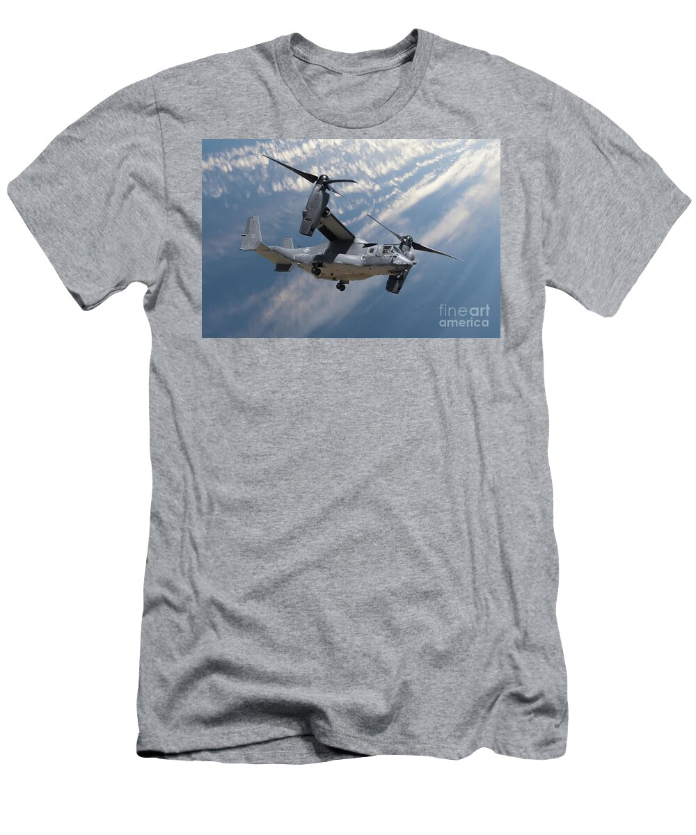 Osprey T-Shirt featuring the photograph Bell Boeing Osprey V-22 helicopter close up view flying by Simon Bratt