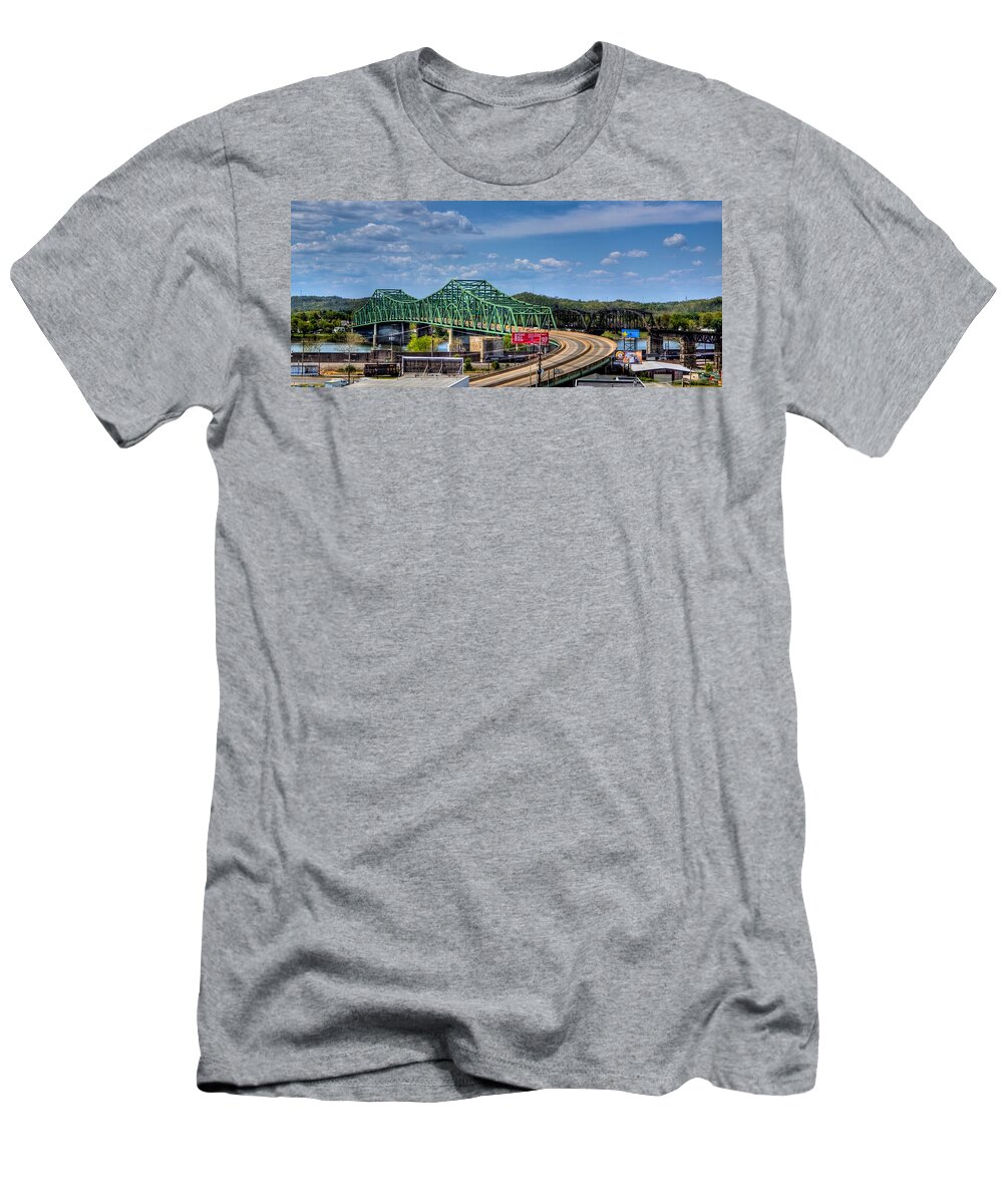 Movid Studios T-Shirt featuring the photograph Belpre Bridge Downtown PKB by Jonny D