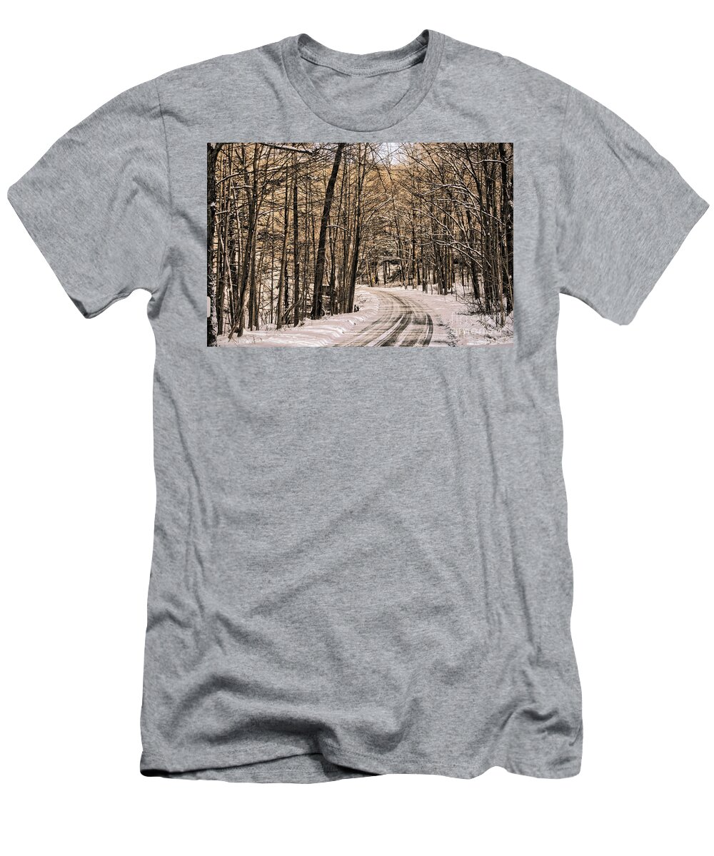 Winter T-Shirt featuring the photograph Bend in the Road by Onedayoneimage Photography