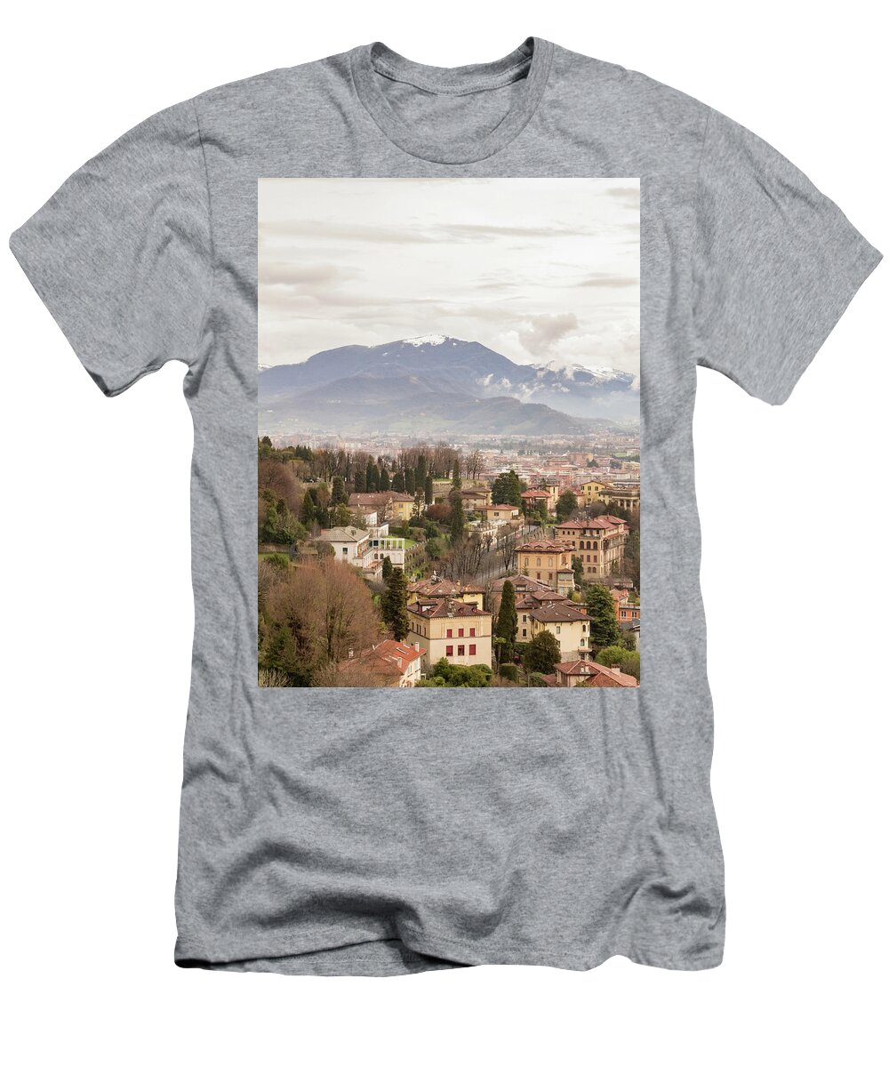 Bergamo T-Shirt featuring the photograph Bergamo and the Mountains by Pavel Melnikov