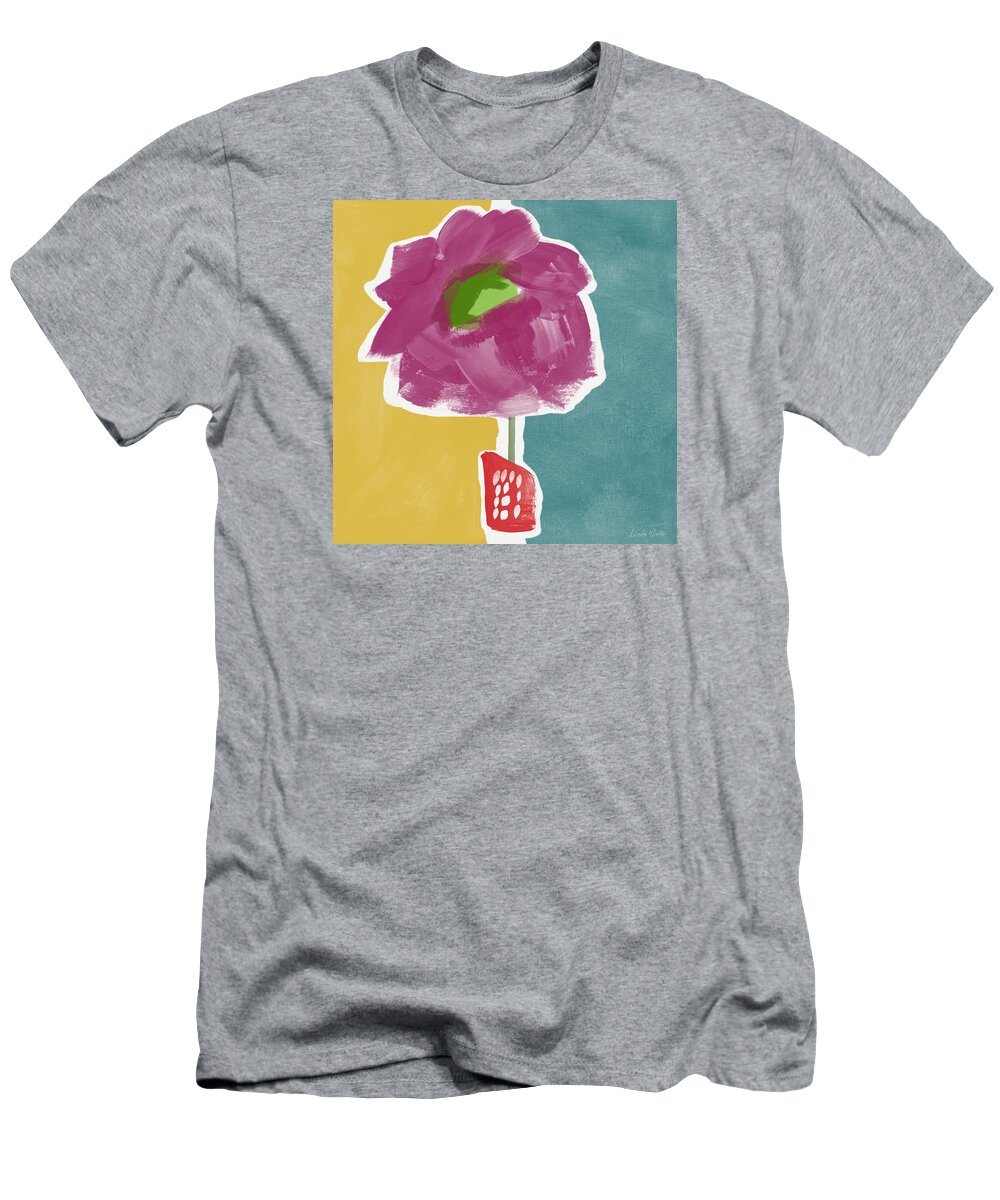 Modern T-Shirt featuring the painting Big Purple Flower in A Small Vase- Art by Linda Woods by Linda Woods