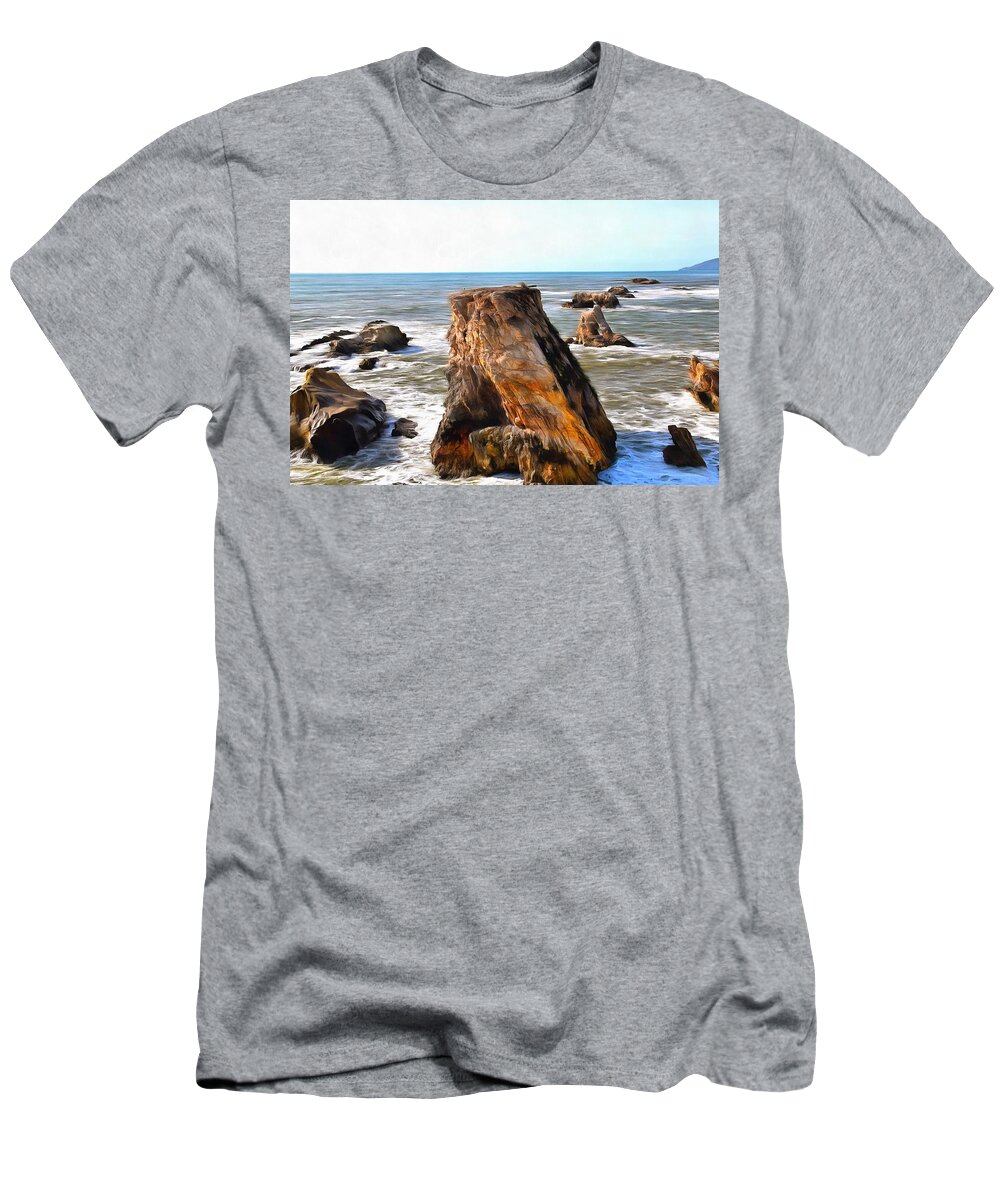  Barbara Snyder T-Shirt featuring the photograph Big Rocks in Grey Water Painting by Barbara Snyder