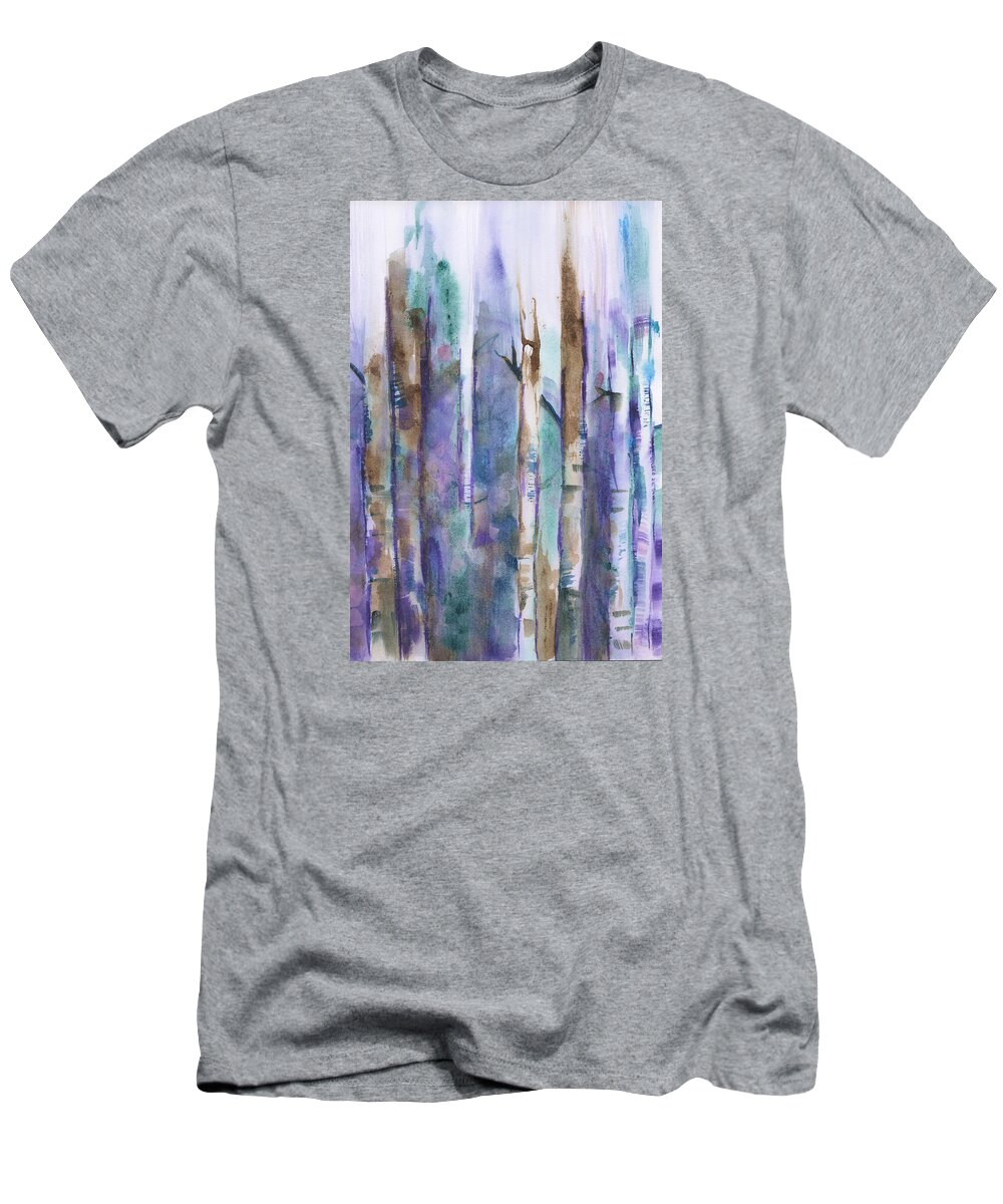 Birch Trees Abstract T-Shirt featuring the painting Birch Trees Abstract by Frank Bright